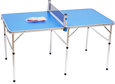Futchoy Tischtennisplatte Outdoor Klappbar Freizeittisch, 152x76x76cm, inkl. Tischtennisnetz, Schlägern & Tischtennis, Mini Tischtennistisch, Blau