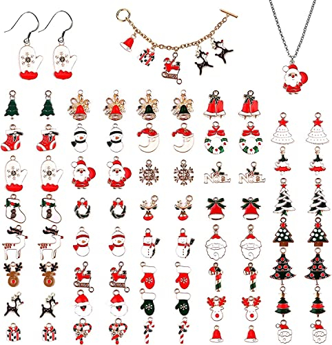 Kalolary 84 Stücke Weihnachten Emaille Charme Anhänger Gemischte Stile Überzogene zum Armband Halskette Ohrring Charms Schmuck Handwerk Bilden Schmuck Basteln Herstellung Schneeflocke Baum Zubehör Set