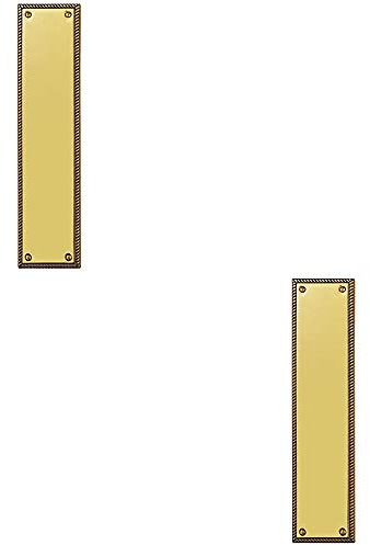 2 PACK | Georgian Door Finger Plate - 302 x 74mm - Rope Design Border - Polished Brass | Traditional Protective Door Push Plate -Ornate Door Finger Plate - Plain/Push/Pull Engraved Options