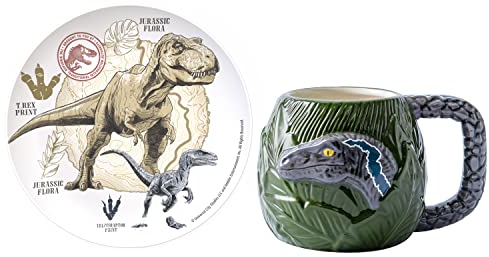 Zak Designs Jurassic World Dominion Movie Keramik-Tasse und Teller für Kaffee, Tee, Frühstück oder Dessert, 3D-Charaktere, Sammlerstück, Andenken (2-teilig, kein BPA)
