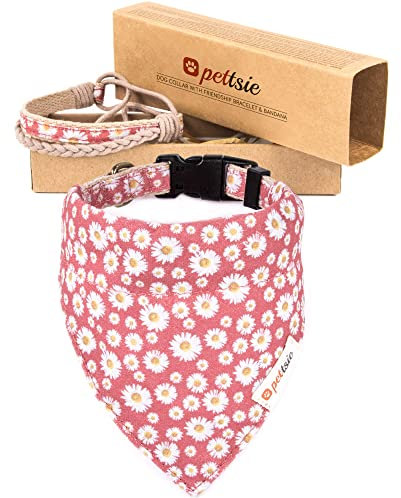 Pettsie Hundehalsband mit Bandana Tuch und Freundschaftsarmband, einstellbare Größen S, M und L, stark und langlebig, tolles Geschenk für Hundeliebhaber in attraktiven Verpackung, L, Rosa