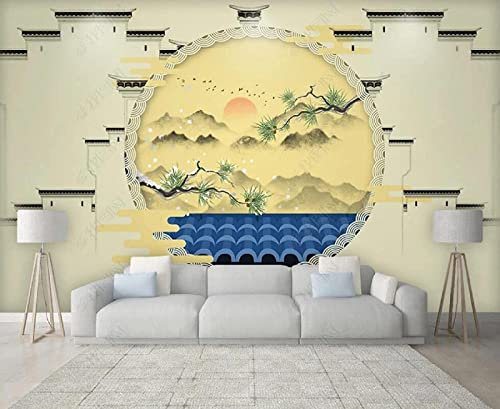 Xiutailtd Fototapete 3D-Effekt Retro Zaun Berggipfel Sonnenaufgang Wandbilder Tapete Wandbild Tapete Für Schlafzimmer Wohnzimmer Sofa Tv Hintergrund Wanddekoration-450X315 Cm