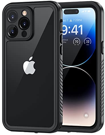 Lanhiem Cover Per iPhone 14 Pro Impermeabile, IP68 Certificato Custodia Subacquea per iPhone 14 Pro (6.1) Waterproof Antiurto Antipolvere con 360 Gradi Militare Protezione/Copri Fotocamera, Nero