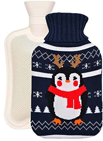 Wärmflasche mit Bezug, 2 Liter Wärmflasche mit weichem Bezug, Wärmeflasche mit Weichem Bezug Wärmekissen, für Kinder, Erwachsene, Frauen, ideal für Schmerzlinderung (Pinguin)