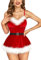 RSLOVE Damen Sexy Weihnachtsdessous Santa Babydoll Spitzen-Nachthemd Kleid Rot L
