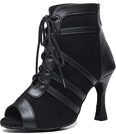 MINITOO Tanzschuhe Damen Latein Ballsaal Schuhe Offene Sexy Abend Sandalen Stiefeletten L541 Schwarz 9cm Absatz EU 42
