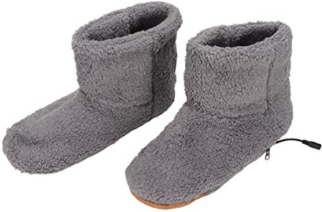 Beheizbare Schuhe, Fußwärmer Elektrisch, Beheizter Fußschuh mit Knöchelbandage, USB Weiche Entspannende Elektrische Plüsch Wärmeschuhe für den Kalten Winter (Grau)