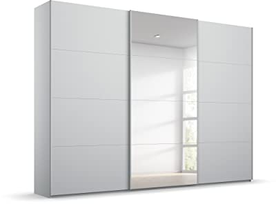 Rauch Möbel Beluga Schwebetürenschrank Schrank Kleiderschrank Seidengrau mit Spiegel, 3-türig,Inklusive 3 Kleiderstangen, 3 Einlegeböden, BxHxT 270x236x69 cm