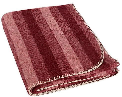 Decke aus dicker Alpakawolle, schwer, für Camping, Outdoor, Indoor, weiches Peru, Doppelgröße, Streifen-Design, Burgunderrot/Rose, Doppelgröße (Überwendlingsstich)