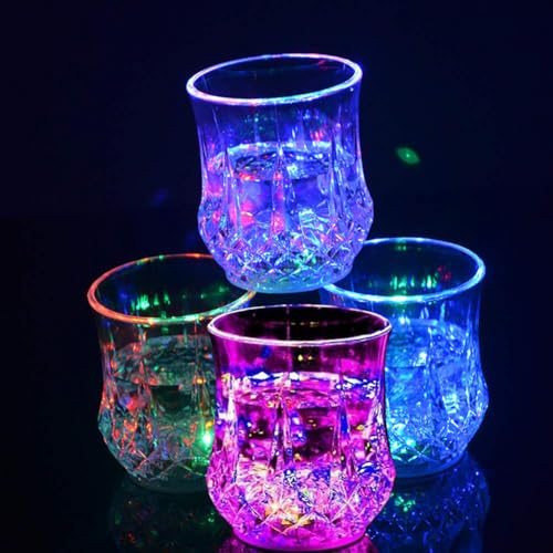 4pcs 200ml Gobelet Lumineux Clignotants LED Verres à Boire Changeant de Couleur Verre à Eau Automatique Verre à Vin pour Discothèque Bar Clubbing Whisky Verre à Bière Cadeau de Noël Anniversaire