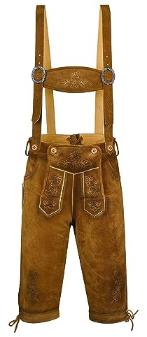 Dretaild Premium Deluxe Lederhose Herren Tracht Kneelength Trachtenhose Herren Traditional Lederhose Mit Riemen für Herren Oktoberfest Hose