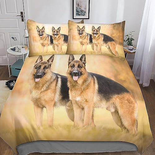 LOOACG Hund Duvet Cover All-Season 3-Piece Super Light Deutscher Schäferhund Quilt for Allergy Sufferers Microfibre Tagesdecke Bezug Leichte Pflege Für Kinder Teenager Erwachsene Double(200x200cm)