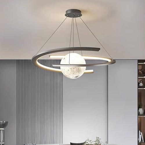Kronleuchter Kinderzimmer Modern Space Star Hängelampe LED Dimmbar Pendelleuchte Acryl Planet Erde Ball Kunst Home Decor Fantasy Interior Kinderbeleuchtung Cartoon Deckenleuchte(Color:Schwarz,Größe:60