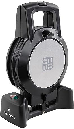 West Bend WAWBFLBK13 Waffle Maker 7 Belgian Cookie with 180 Degree Lid with PTFE Free Stick Plates, Vertical Storage and Non-Slip Rubber Feet, Stainless Steel, Black