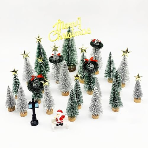 MEGANEOPRE Small Christmas Tree,Mini Christmas Tree, Small Pine Tree with Wooden Bases for Xmas Holiday Party Home Tabletop Tree Decor (42pcs kit)
