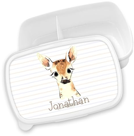 timalo® Brotdose Kinder personalisiert mit Namen | Bento Lunchbox Unterteilung mit Fächern | Jungen Mädchen Kindergarten Schule Motiv Tiere Geschenk | 24- Reh