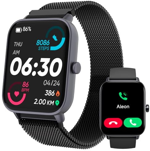 TOOBUR Smartwatch Damen Herren mit Alexa und Telefonfunktion, 1,8 Fitnessuhr mit 100 Sports, 24/7 Puls, Schrittzähler und Fitness-Tracker, IP68 Wasserdicht, Kompatibel Android iOS, MetallSchwarz