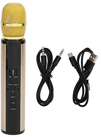 Handmikrofon, Mikrofon Zum Singen, Karaoke, Plug-Play, Duales Kabelloses Dynamisches Handmikrofon Mit Wiederaufladbarem Empfänger, Icrophone Für Erwachsene, Hochzeit, Party(Gold)