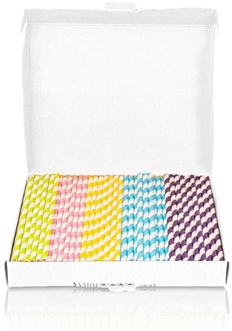 GULLAIIR Paper Straws, 150 Pack Paper Drinking Straws Bio Degradable Drinking Paper Straws Wedding Party, Party Straws, Restaurant, Juice Drinking Straws (150pcs Multi Stripes)