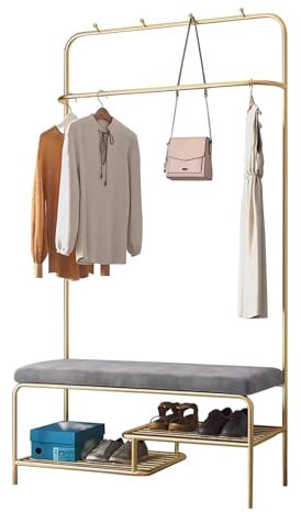 Entryway Bench with Coat Rack and Shoe Storage,Narrow Hall Tree with Shoe Bench,Metal Coat Tree with Hanging Hook,Multipurpose Shoe Storage Bench for Hallway,Entryway,Mudroom