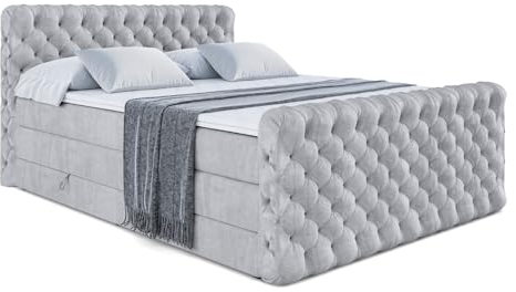 ALTDECOR Boxspringbett mit Matratze und Lattenrost, Topper, Fußteil,Polsterbett mit Bettkasten, Bett mit Stauraum H3- und H4- Matratze, Doppelbett - BOXI8-Z King - 180x200 - Grau Monolith
