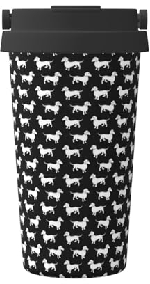 FUkker Tazza da caffè isolata, tazza da viaggio da 500 ml Tazza da caffè tumbler isolata in acciaio inossidabile,Bassotto Bianco E Nero