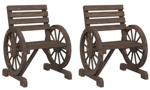 vidaXL Gartenstühle 2 STK., Gartenstuhl mit Wagenräder-Design, Gartensessel Stuhl für Garten Terrasse Innenhof, Sessel Stuhlset Gartenmöbel, Landhausstil, Massivholz Tanne
