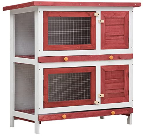 Clapier sur Pieds Cage à Lapin Double Niveau Plateaux excréments coulissants 4 Portes, 90 x 45 x 90 cm