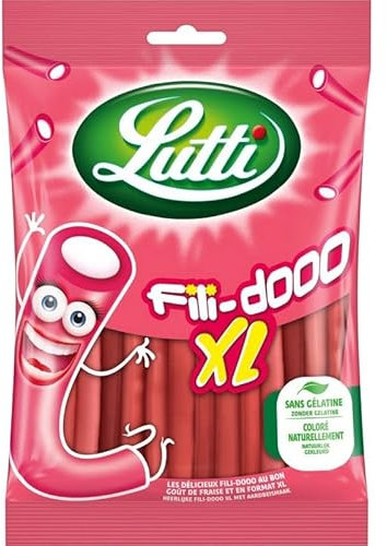 Délices XXL ! Bonbons Fraise Fili-Doo Lutti 180g - Douceur Gourmande à Partager - Confiserie Sucrée de Qualité - Le Lot De 4