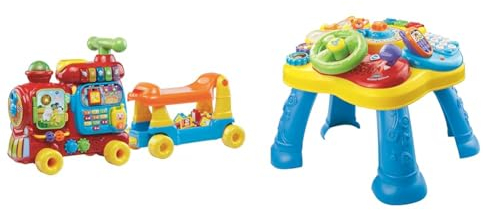 VTech ABC-Eisenbahnspielzeug, bunt, deutsch & Baby Abenteuer Spieltisch – Bunter Babyspieltisch mit 6 Spielfeldern und interaktiven Elementen