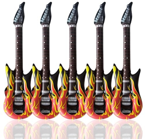 UILYNIU 5 Stück Aufblasbare Musikinstrumente Kinder Aufblasbare Flammen Gitarre Luftgitarren zum Aufblasen Aufblasbares Rock Aufblasbare Party Gitarre für Mottopartys Karneval(5 Stück)