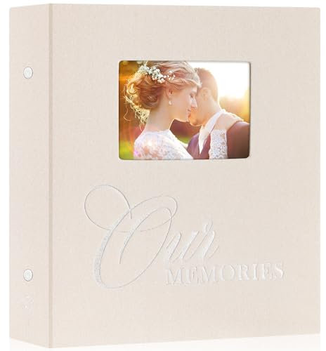 Lanpn Album Photo 10x15 1000 Pochette, OURMEMORIES Grand Geant Format Lin avec fenêtre Tissu Album pour Horizontal Vertical Photos (Beige)