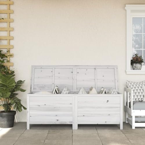 Keyroto Gartenbox Holz Auflagenboxen GartentruheMassivholz Tanne Weiß 150x50x56,5 cm