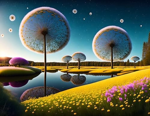 ZHAOSHAN Leinwandbilder, Poster, 58 x 90 cm, ohne Rahmen, Löwenzahnfelder mit Urwald