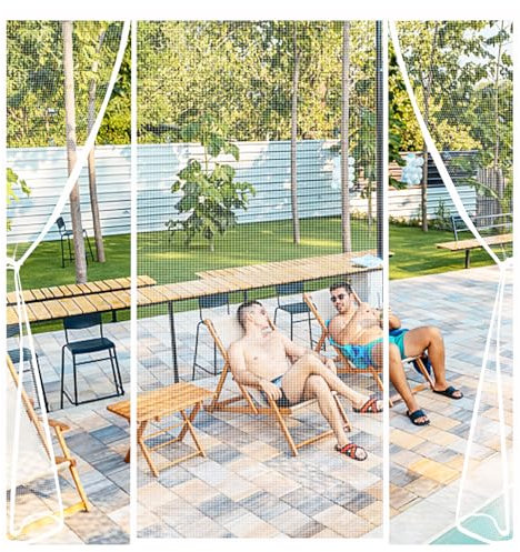 ZHZFSH Fly Screens for Doors, Reinforced Polyester Double Door Screen Curtain for Sliding Door French Door Keep Fly Bug Out, Heavy Duty Bug Mesh Curtain, Lets Fresh Air in,White-B, 170x230cm