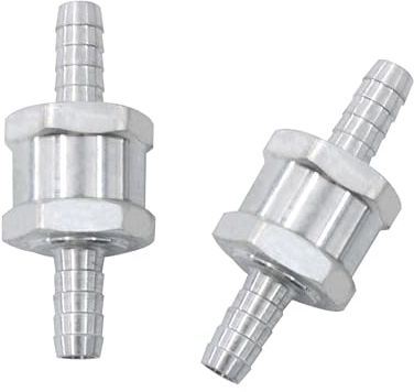 PDETVEO Kraftstoff-Rückschlagventil, 9,5 mm (3/8 Zoll), Aluminiumlegierung, Rückschlagventil für Kraftstoffleitung, Öl, Benzin, Diesel, Benzin, Wasser, Silber, 2 Stück