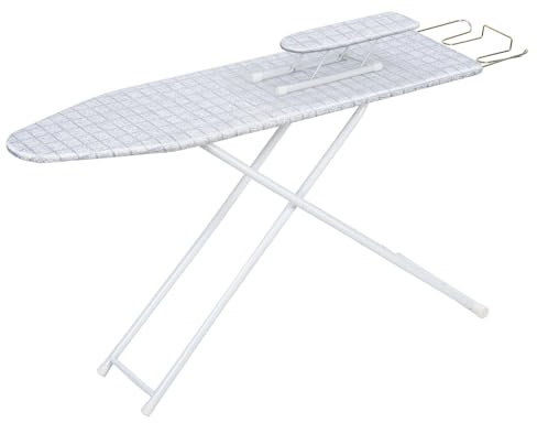 Tabla de planchar plegable de tamaño completo de 42 pulgadas con cubierta resistente al calor, tabla de planchar de altura ajustable, pies antideslizantes, tabla de planchar portátil que ahorra