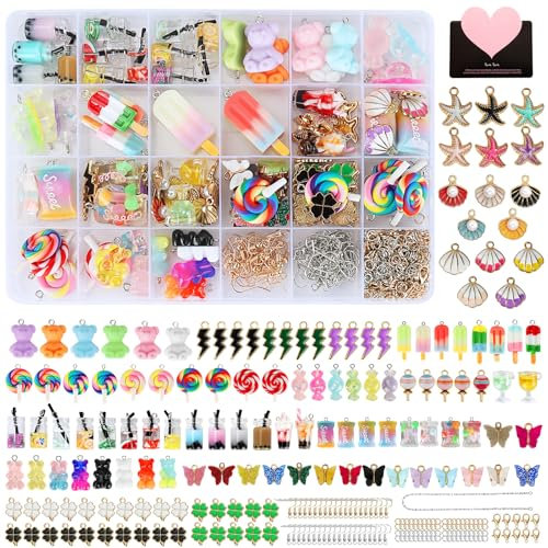 UCAMP 394 Charms Anhänger Set,Schmuck Selber Machen Set,Charms Schmetterling Bubble Tea Anhänger Schlüsselanhänger Gummibärchen Ohrringe DIY Geschen Geschenke,für Mädchen,DIY Hochzeit Basteln