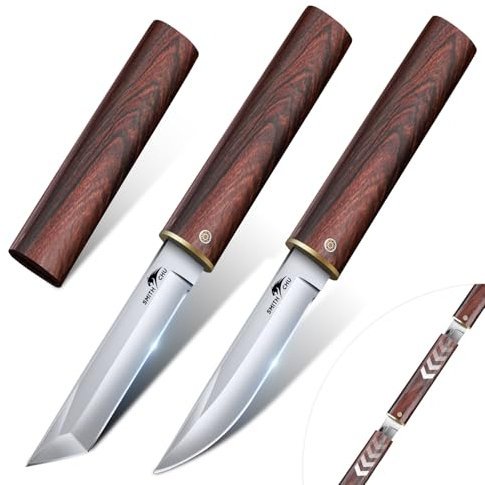 SMITH CHU 2 in 1 Doppelmesser Outdoor Japanisches Tanto Messer D2 Stahl Bushcraft Messer Survival für Camping, Wandern