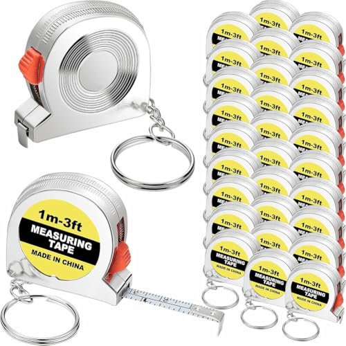 Muuoeou Porte-clés avec mètre ruban, mètre ruban rétractable fonctionnel avec fermeture coulissante pour les fêtes de construction, 1 m/3 m, A