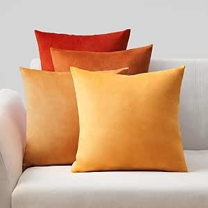 Topfinel Kissenbezug 60x60 Gelb Samt 4er Set Kissenbezüge | Kissenhülle sofakissen dekokissen Zierkissen deko für Sofa Schlafzimmer Wohnzimmer flauschig Farbverlauf