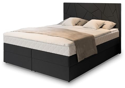 Masseno Boxspringbett TRANI 160x200 cm Komplett-Set mit Matratze und Topper, Polsterbett mit Zwei Bettkästen -Schwarz, INARI 100