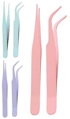 6 Pièces Pince Stickers Nail Art Ongles, Pince Extension Cils Droite, Extensions De Cils De Haute Qualité, Pince Brucelle Pour Scrapbooking - Avec Couverture Coude Autocollants Pince À Épiler