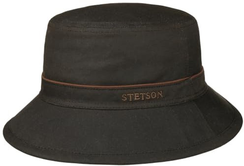 Stetson Avasun Waxed Cotton Bucket Stoffhut Fischerhut Baumwollhut Sonnenhut Sommerhut Anglerhut Herren - Herbst-Winter Winter - L (58-59 cm) Dunkelbraun