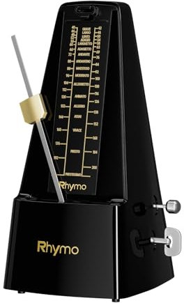 Rhymo Metronom mit Glocke, Aufgerüstetes Uhrwerk, 40-208 BPM, 4 Genaue Taktarten für Klavier, Schwarz