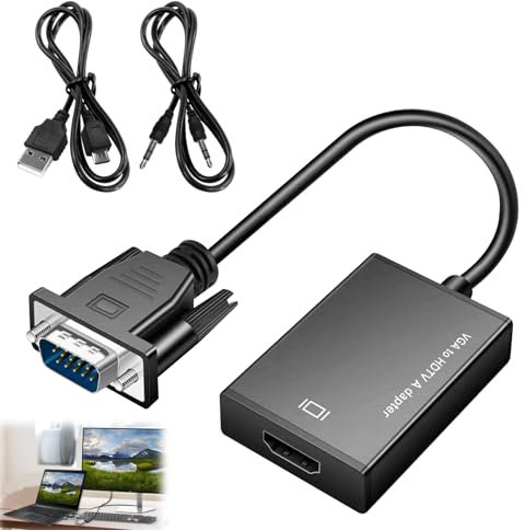DONOONIS Adattatore da VGA a HDMI, 1080P Cavo Vga Maschio a Hdmi Femmina con Audio, Convertitore Vga to Hdmi per PC, Desktop, Laptop a Monitor, Proiettore, HDTV con Cavo Audio e Cavo USB
