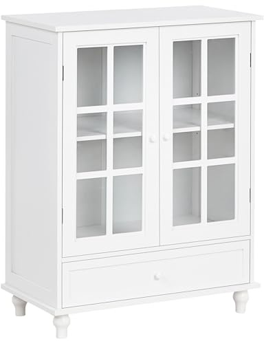Vitrine mit 2 Glastüren weiß mediterraner Stil MDF Wohnzimmerschrank Carlet