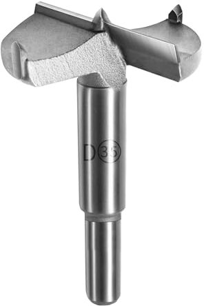 FOCMKEAS 35mm丨1-3/8 Inch Forstner Drill Bit with Round Shank Double-Flute Tungsten Carbide Wood Hole Saw for Plastic, Hard Wood, Woodworking Hinge Hole Drilling Boring Bits Cutter