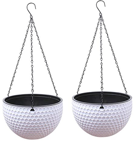 UKCOCO 2 Pièces Pot de Fleurs en rotin Suspendu de Plein air jardinière Suspendue planteur Cache-Pot Suspendu Pots de Plantes en Suspension Plastique Blanche