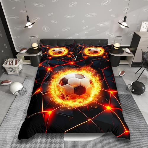 Homemissing Schwarz Rot Fußball Bettwäsche Set 135x200cm für Jungen Jugendliche Mädchen geometrische Linien Bettbezug Fußballspiel Betten Moderne Kunst